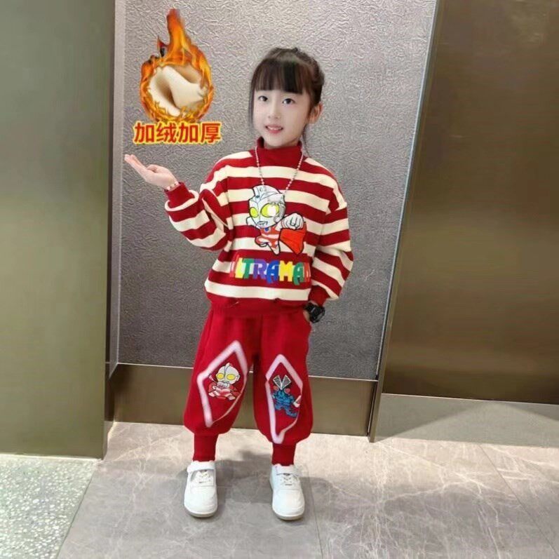 新款格丽乔奥特曼女童加厚秋冬季衣服卡通运动纯棉小女孩运动套装
