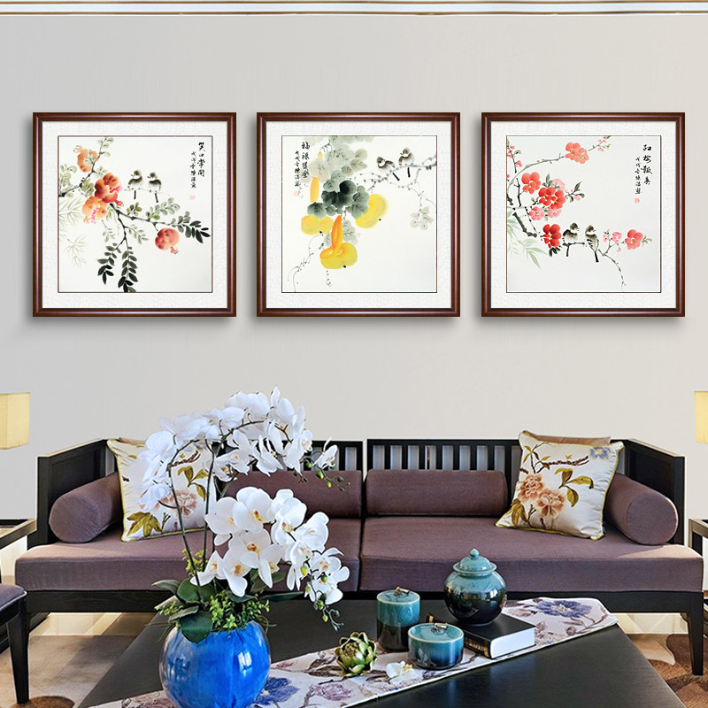 国画花鸟画手绘真迹客厅沙发挂画中式背景墙卧室餐厅葫芦装饰书画