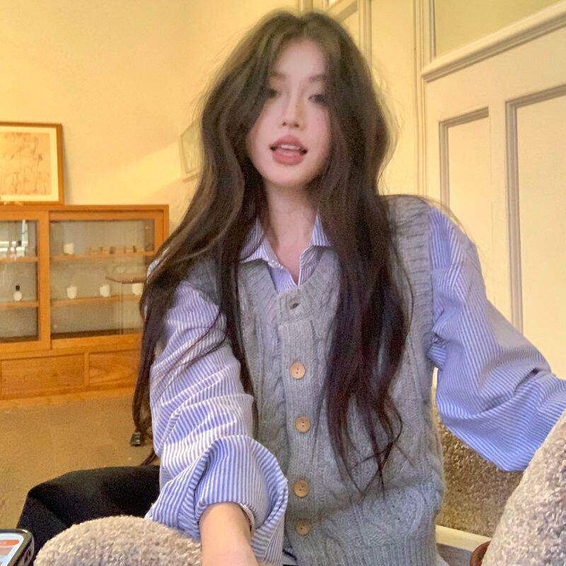 日系风格穿搭一整套装秋季温柔韩系针织马甲背心女学生衬衫半身裙