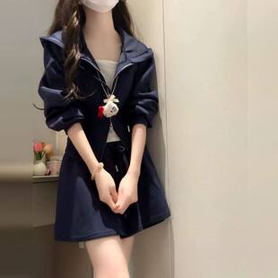 休闲卫衣套装连衣裙子女2025新款春季小个子香风韩系穿搭短