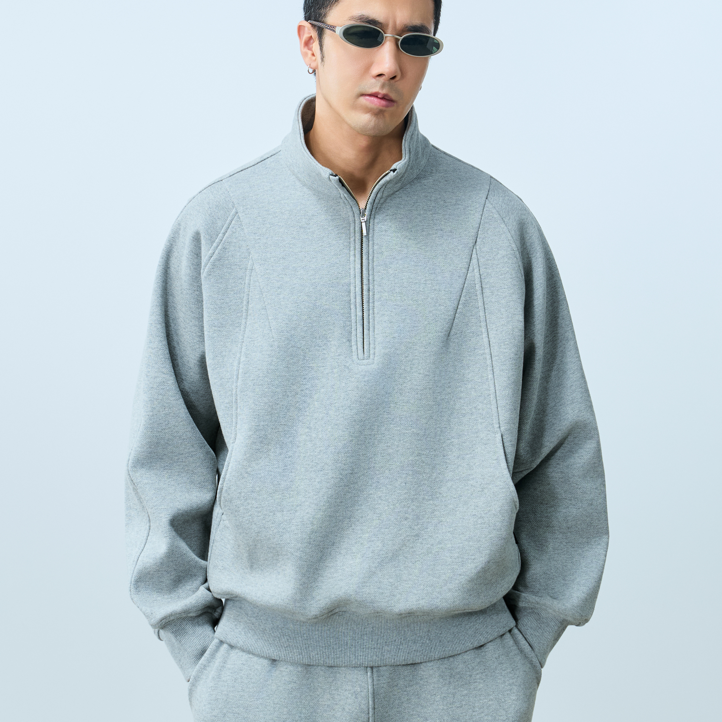 TANOXI羽绒纱桑蚕丝半拉链卫衣