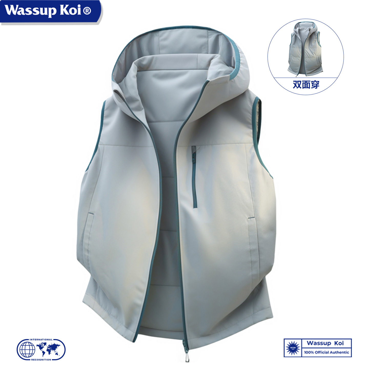 WASSUP双面穿户外运动风连帽马甲