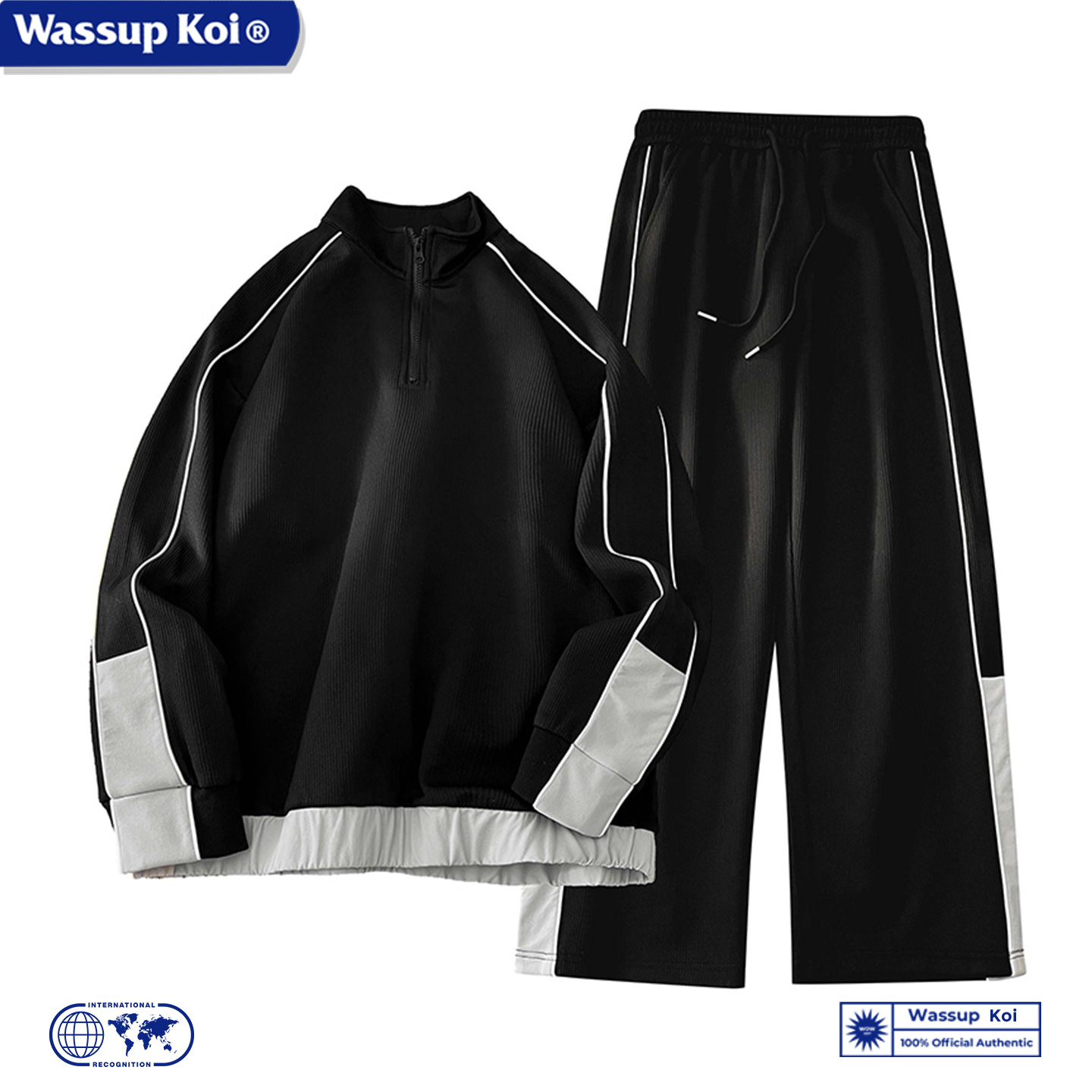 WASSUPKOI运动拼接套装男士春秋