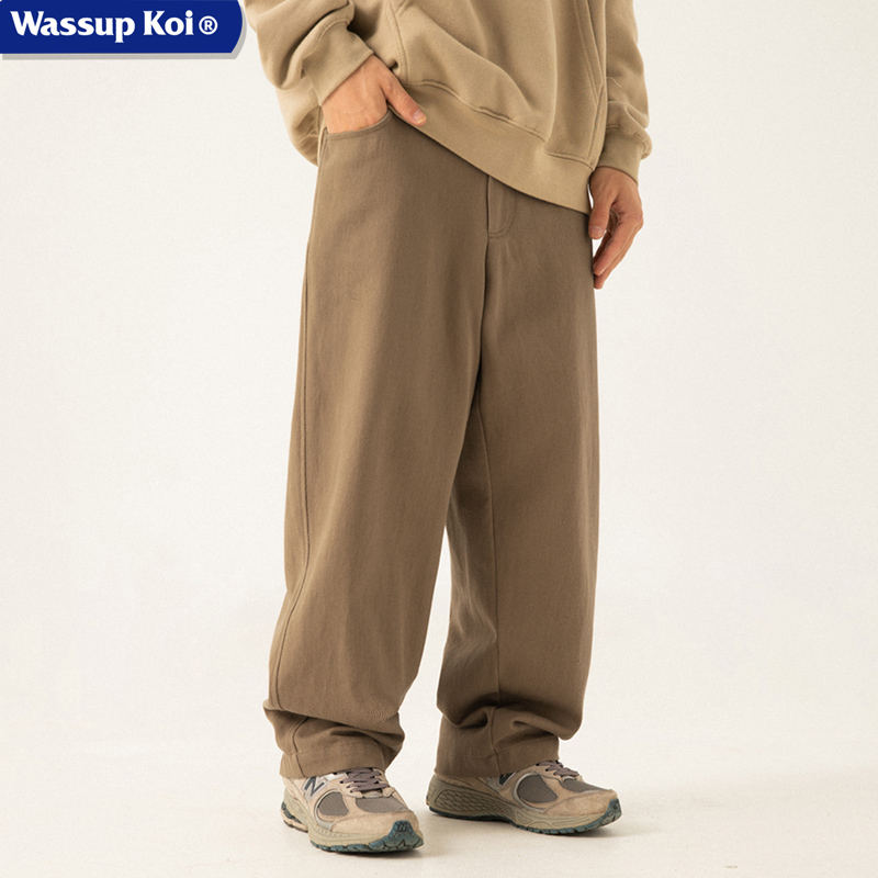 WASSUP KOI高街直筒纯棉长裤宽松裤子山系复古休闲裤百搭工装裤男