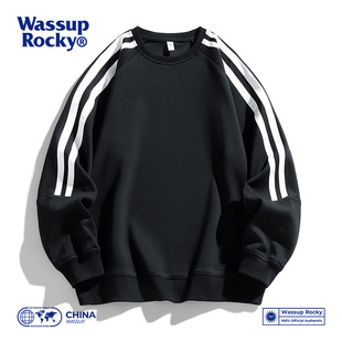 潮牌圆领打底衫 卫衣男秋冬新款 宽松休闲上衣 ROCKY条纹长袖 WASSUP