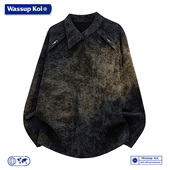 WASSUP 复古风翻领卫衣男潮牌设计感扎染外穿上衣服男 KOI联名美式