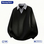 上衣服 领卫衣男春秋潮牌宽松休闲polo衫 WASSUP KOI联名假两件衬衫