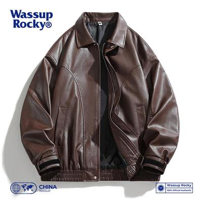 WASSUPROCKYPU皮防水夹克外套男