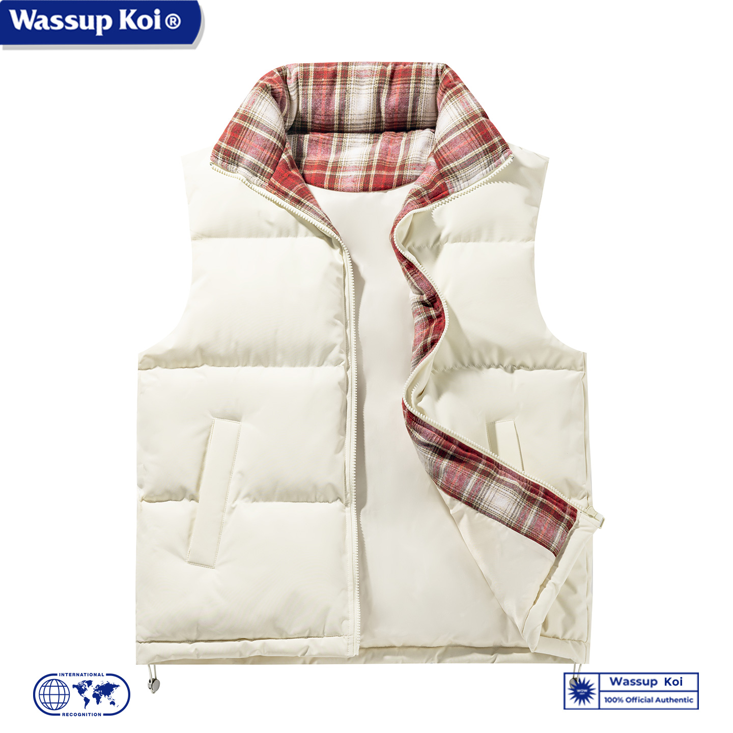 WASSUP联名美式格纹立领棉马甲男