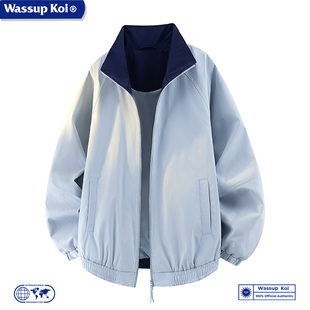 WASSUP 夹克男女春秋宽松潮流外套上衣服 KOI联名潮牌撞色立领工装