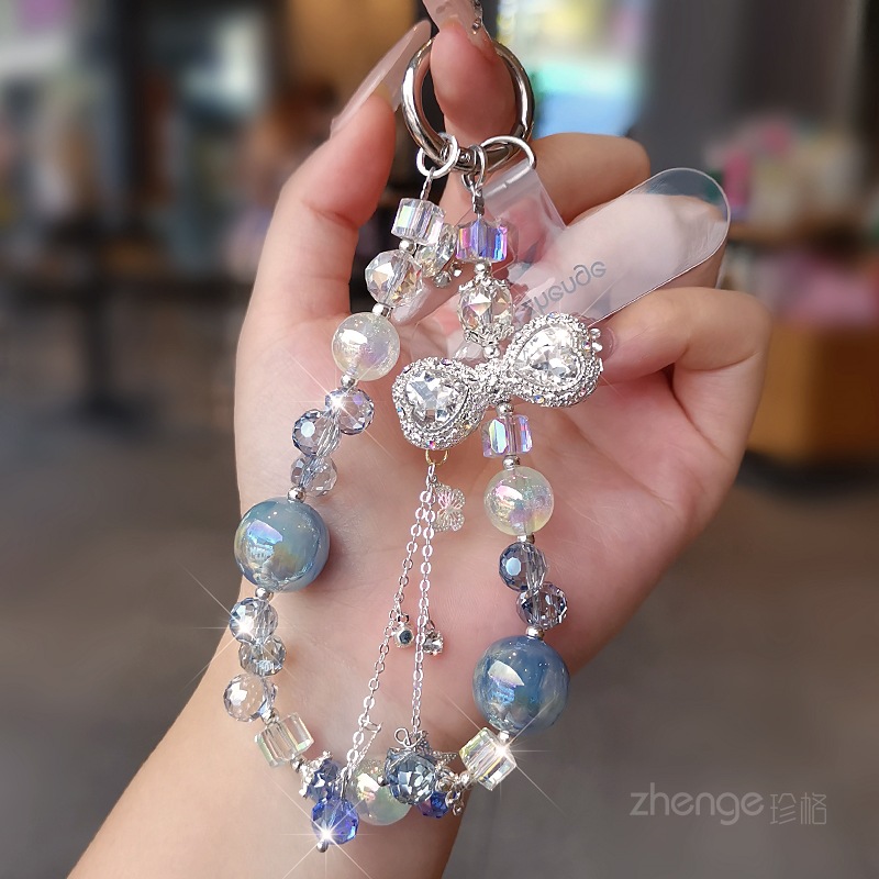 手机挂链ins女小众精致水晶挂件串珠链短款手腕挂饰品手提链带子