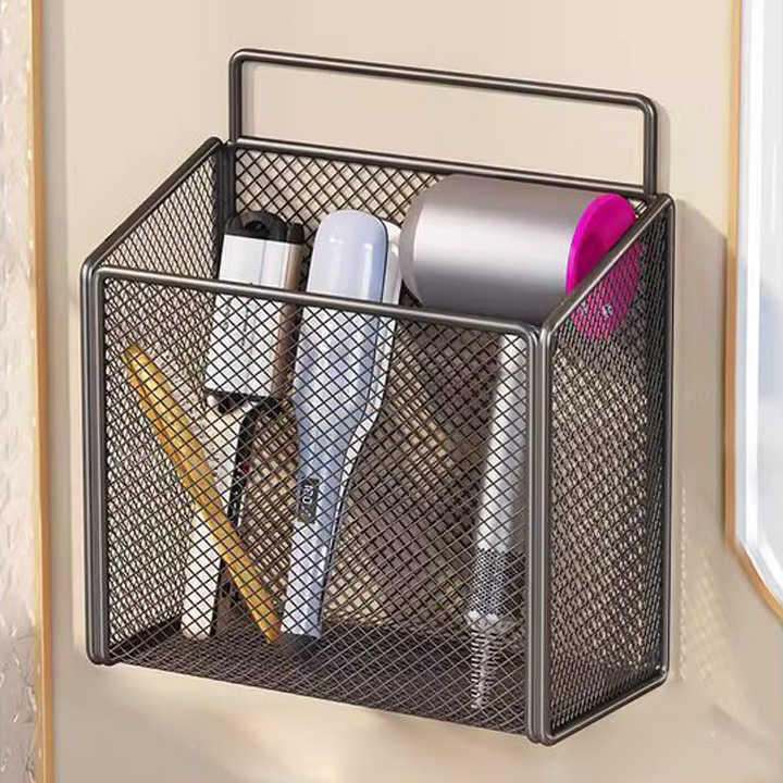 卫生间卷发棒收纳夹板吹风机一体置物架浴室直板夹支架免打孔架子