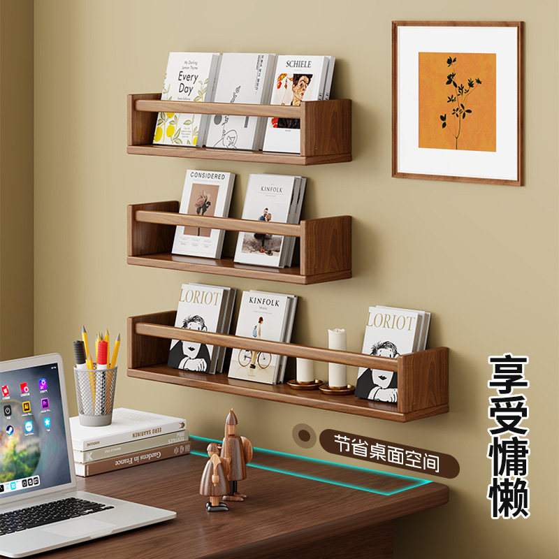 墙上书架挂墙桌面整理架门后置物架壁挂实木儿童绘本展示架收纳层