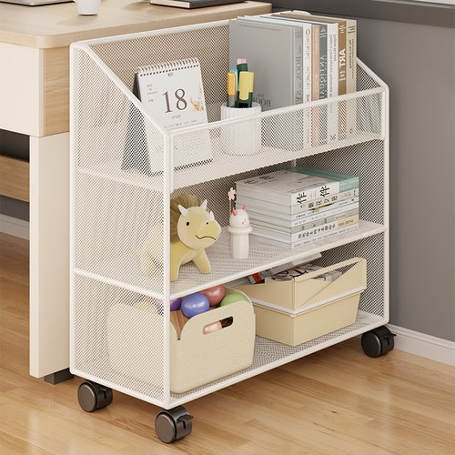 书桌旁小书架可移动桌下置物架书柜带轮落地学生课桌边书本收纳层