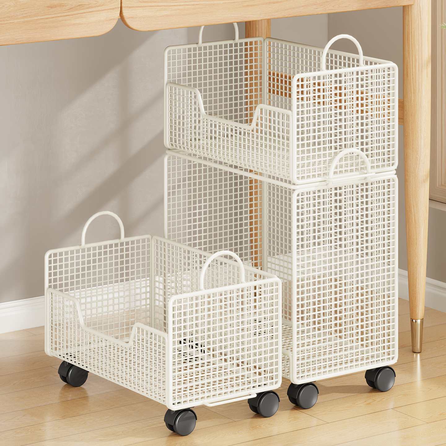 书包置物架桌下收纳盒学生移动书架工位滑轮小推车书本放置神器筐