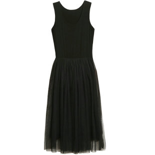 外穿网纱背心打底裙女新款春秋大码显瘦遮肚百搭中长款吊带连衣裙