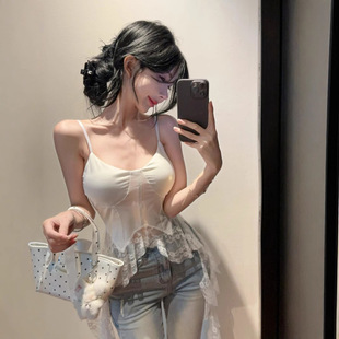 吊带百搭上衣女 法式 气质小众设计感个性 修身 显瘦V领气质蕾丝短款
