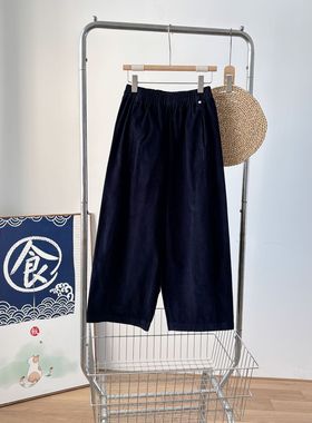 贝壳扣灯芯绒松紧腰秋冬复古直筒阔腿裤直筒宽松休闲裤