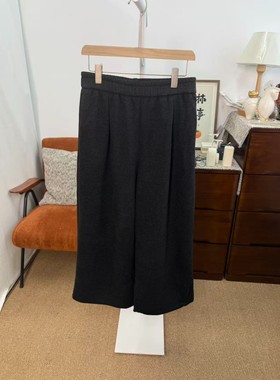 松紧腰加绒阔腿毛呢裤高腰显瘦女秋季休闲长裤