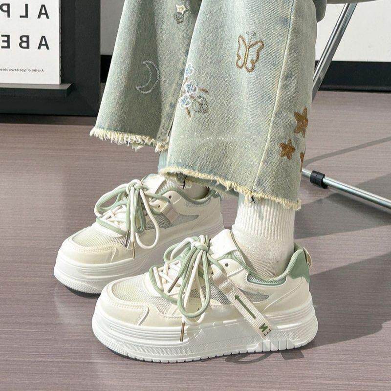 白绿网面透气厚底小白鞋