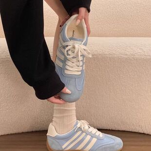 复古银色德训鞋女2026夏季新款百搭轻便软底运动休闲鞋网眼阿甘鞋