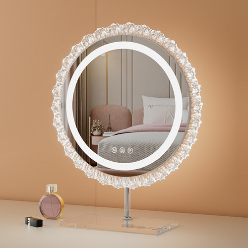 轻奢镜子化妆镜带灯台式桌面家用led智能化妆镜子卧室ins风美容镜