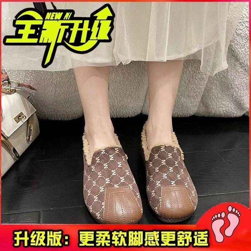 加绒保暖布鞋女春秋中老年妈妈鞋浅口平底休闲鞋防滑软度豆豆女鞋