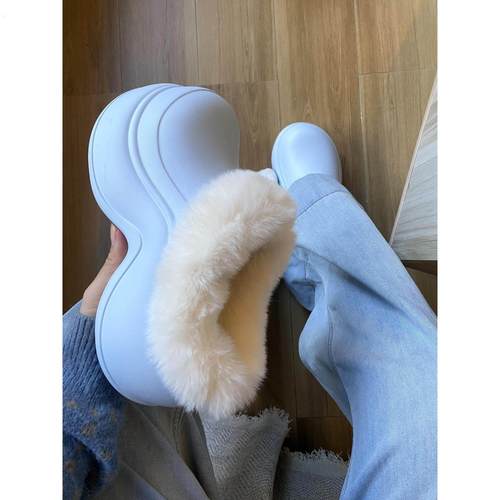 加绒雪地靴女款2025新款冬季外穿厚底防水防滑保暖半拖毛毛棉拖鞋