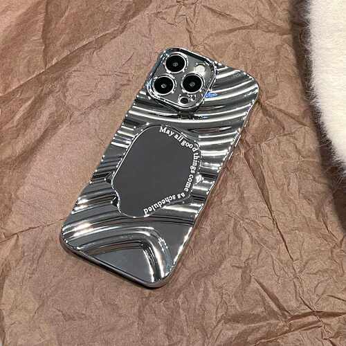 适用苹果16PRO波浪镜子电镀手机壳iPhone12/11银色全包防摔保护套