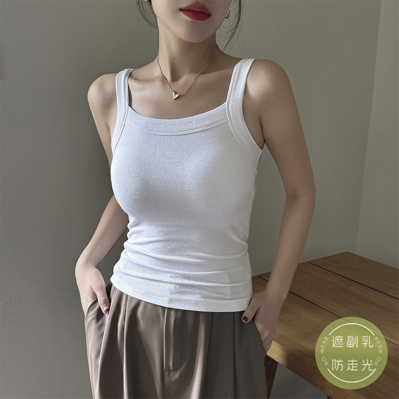 白色螺纹吊带背心女带胸垫文胸一体夏季内搭2025年新款百搭上衣潮,女装/女士精品,背心吊带,淘宝优惠券,粉丝福利购,淘宝优惠卷