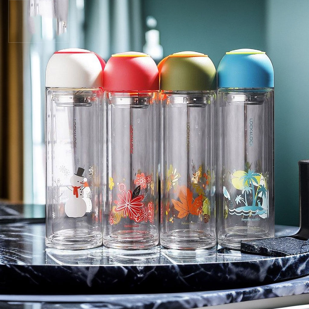 微瑕疵乐扣乐扣双层耐热玻璃水杯可爱水瓶白领学生隔热泡茶杯子