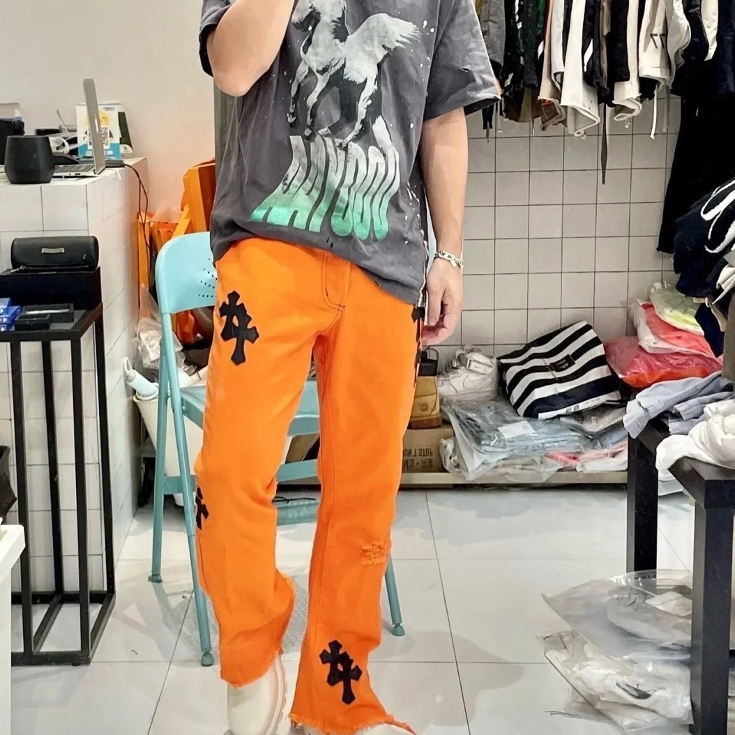 克罗伈十字架梵文心牛仔裤男女款