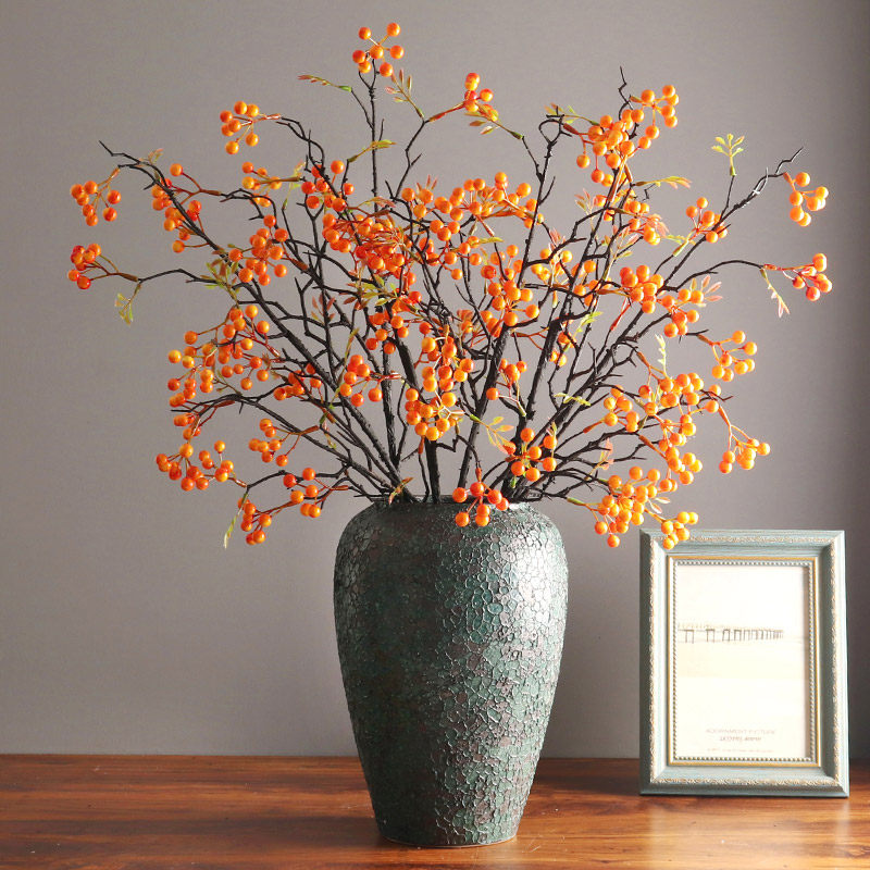 仿真发财果红果子秋实果浆果树枝冬青果客厅摆件假花结婚喜庆花艺
