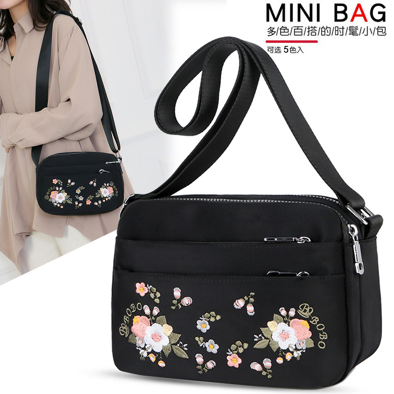 尼龙布包女绣花包新款妈妈包斜挎包休闲牛津布帆布包迷你小包女包