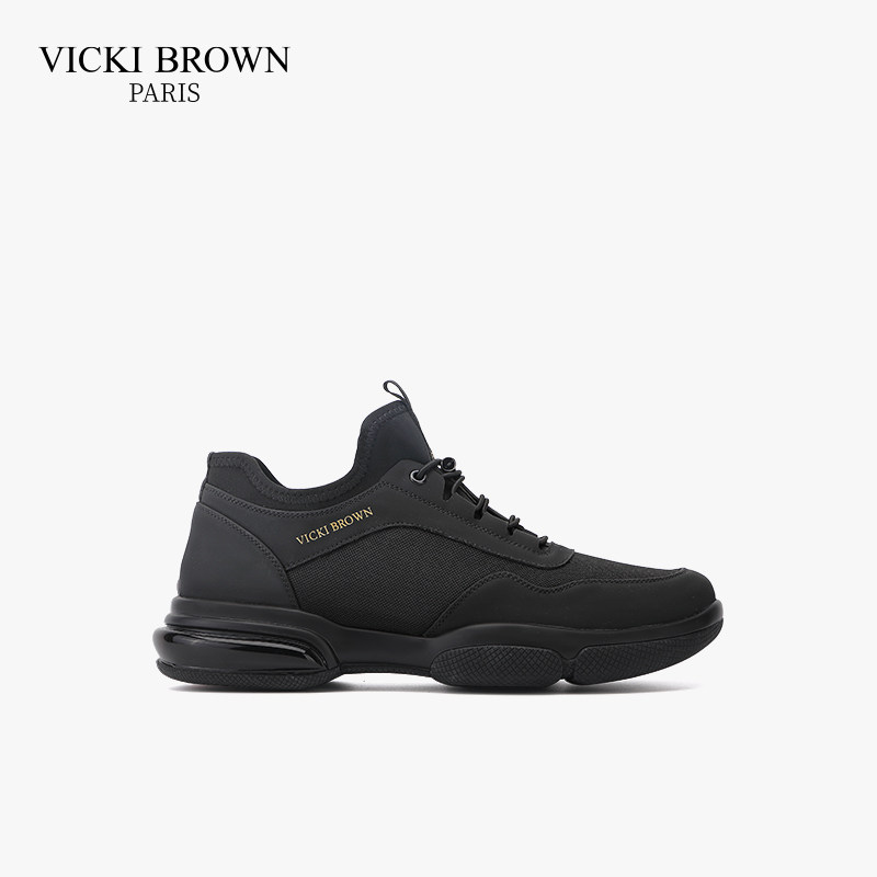 VICKI BROWN男鞋时尚休闲运动鞋轻便减震透气跑步鞋黑色