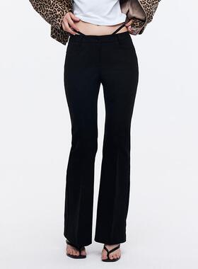 dat. 中低腰显瘦百搭蕾丝花边装饰Whale tail休闲微喇西裤喇叭裤