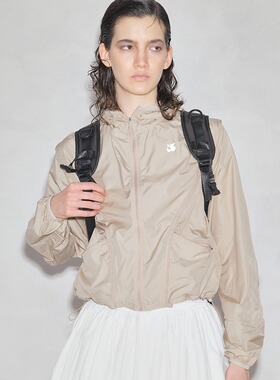 dat. 轻薄尼龙拆卸加长袖子防晒宽松连帽机能女风壳马甲夹克外套