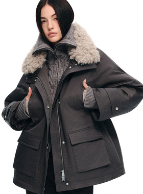 dat.明後日 立领可收腰细密抗风多口袋毛领猎装派克棉服