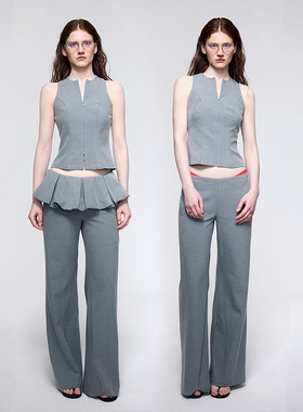 dat.明後日 可拆卸花苞裙片 阔腿微喇低腰直筒西装长裤