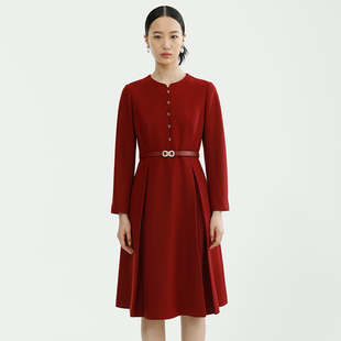 戴布拉芬新款冬季高级感红色连衣裙女时尚气质小个子羊毛中长款裙