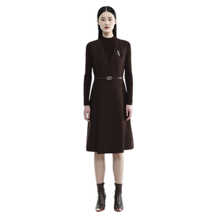 戴布拉芬新款冬季高级感V领背心毛呢连衣裙时尚外穿无袖马甲裙子