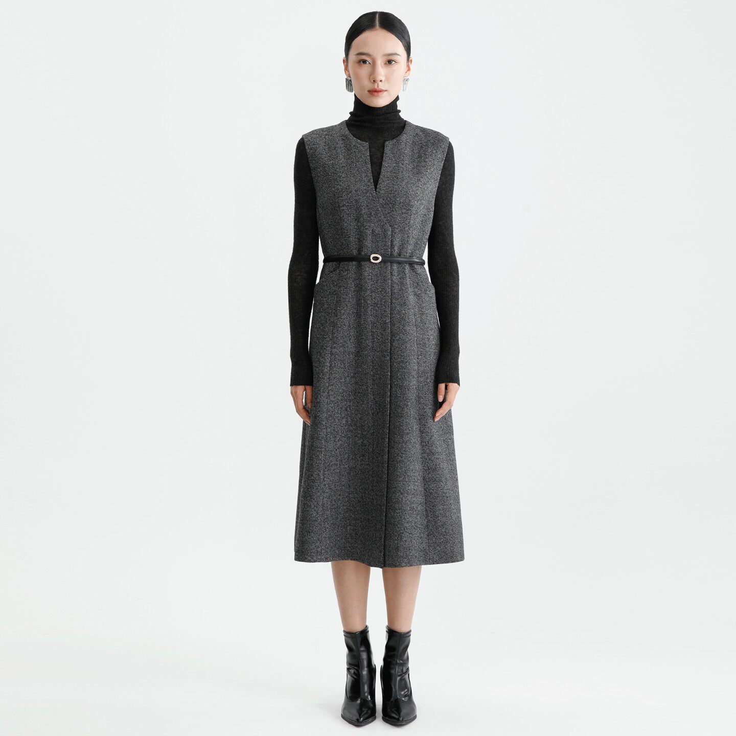 DYBULAFUN/戴布拉芬新款冬季收腰显瘦腰带装饰时尚大气女士连衣裙