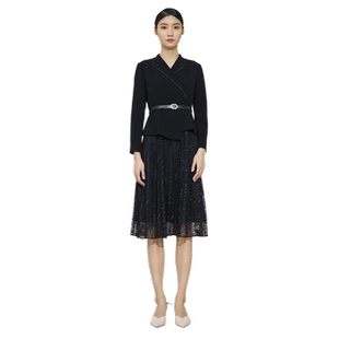 戴布拉芬品牌新款春季压褶设计收腰显瘦腰带装饰高贵典雅连衣裙