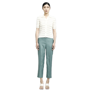 戴布拉芬品牌新款春季翻领polo衫女针织衫带领短袖薄款条纹上衣