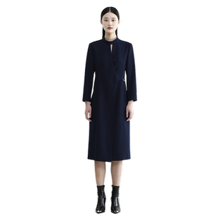 戴布拉芬新款冬季立领包裹式圆领连衣裙配大衣内搭中长款过膝裙子