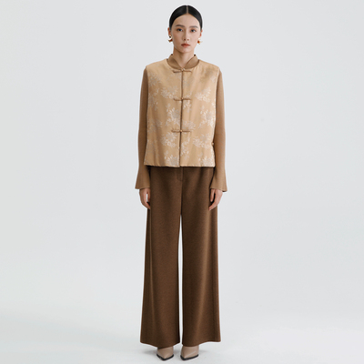 DYBULAFUN/戴布拉芬新款冬季外穿盘扣马甲中古风驼花国风立领上衣