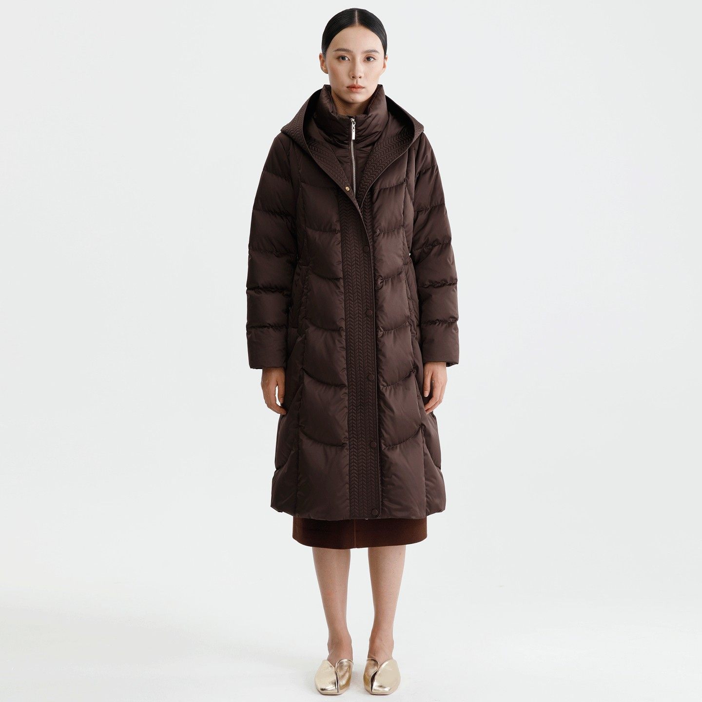 DYBULAFUN/戴布拉芬新款冬季中长款鹅绒服时尚大气连帽百搭羽绒服