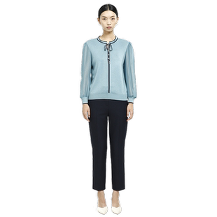 戴布拉芬新款春季杨门浅蓝色针织小衫春装圆领长袖时尚打底毛衣女