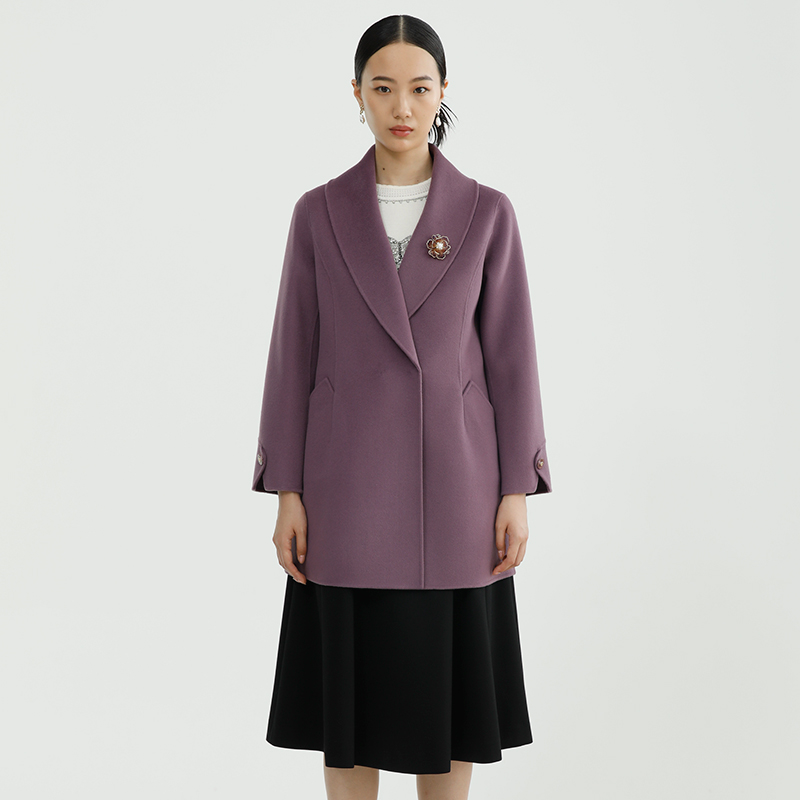 戴布拉芬新款冬季赫本风高级感羊绒时尚大衣女浅紫色羊毛呢子外套