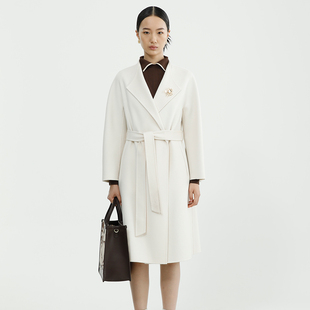 戴布拉芬新款冬季高端羊绒大衣女中长款白色收腰气质显瘦羊毛外套